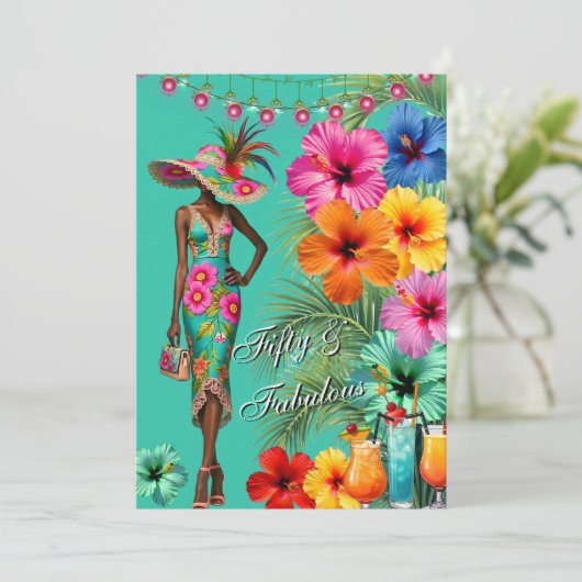 Tropische Fabulous 50 verjaardag Kleurrijke Hibisc Kaart (Staand voorkant)