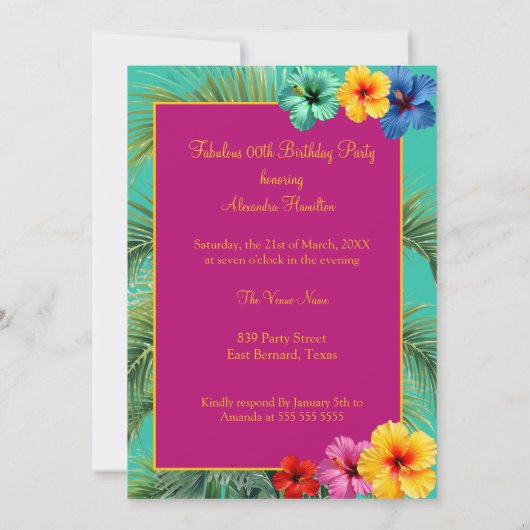 Tropische Fabulous 50 verjaardag Kleurrijke Hibisc Kaart (Achterkant)