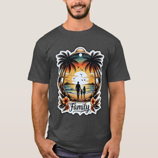 Tropische Familie Sunset Beach T-shirt (Voorkant)