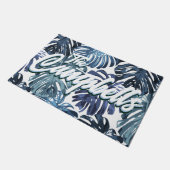 Tropische familienaam Blauw Wit Palmblad Deurmat (Schuin)