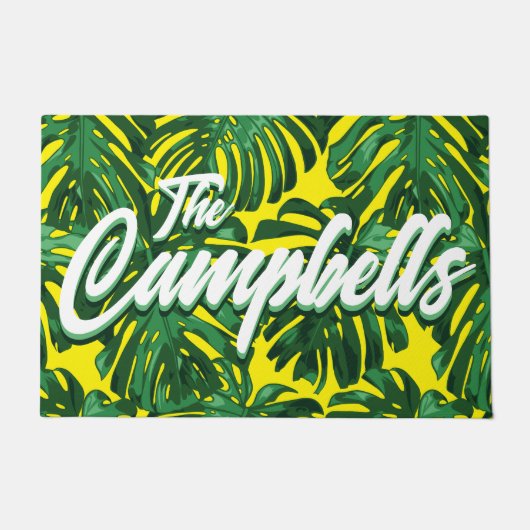 Tropische familienaam Green Yellow Monstera Leaves Deurmat (Voorkant)