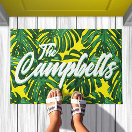 Tropische familienaam Green Yellow Monstera Leaves Deurmat