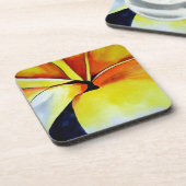 Tropische fangipani waterverf abstracte kunst onderzetter (Linkerzijde)