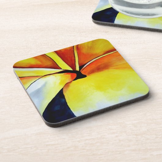 Tropische fangipani waterverf abstracte kunst onderzetter (Linkerzijde)