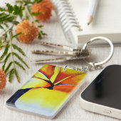 Tropische fangipani waterverf abstracte kunst sleutelhanger (Voorkant Rechts)