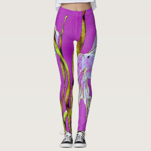 Tropische Fantail Vis Waterverf Heet Roze Leggings