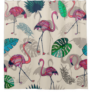 Tropische Fantasie: Flamingo Bladpatroon Douchegordijn