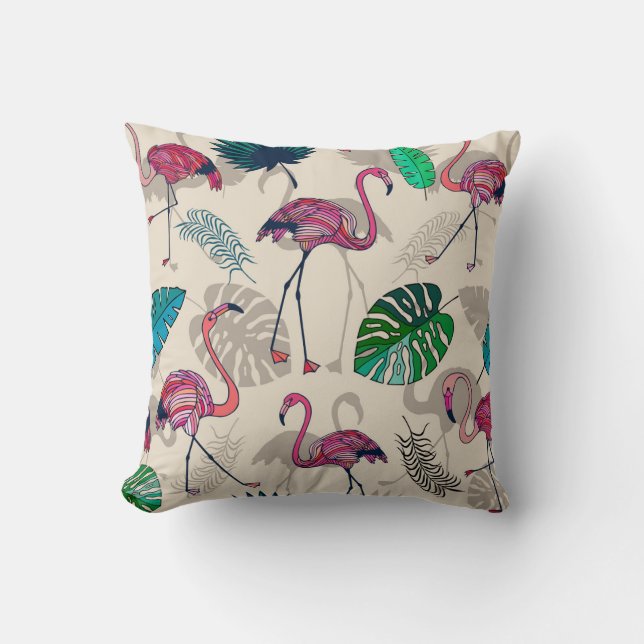 Tropische Fantasie: Flamingo Bladpatroon Kussen (Voorkant)