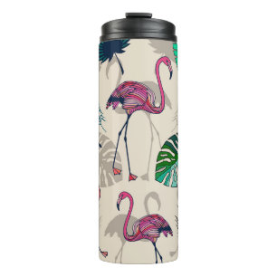 Tropische Fantasie: Flamingo Bladpatroon Thermosbeker
