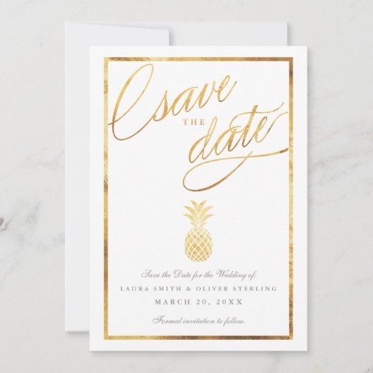 Tropische faux gouden anananas behalve de datum save the date (Voorkant)