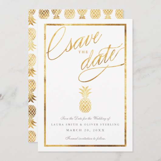 Tropische faux gouden anananas behalve de datum save the date (Voorkant / Achterkant)