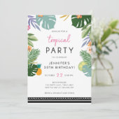 Tropische feest Luau Aloha Roze verjaardagsuitnodi Kaart (Staand voorkant)