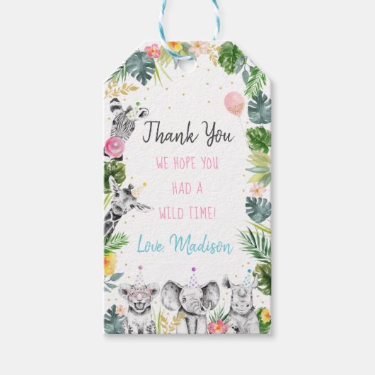 Tropische feestdag in de partij Animal Pink Gold S Cadeaulabel (Voorkant)