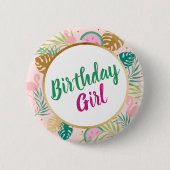 Tropische feestdag met roze, groene en gouden wate ronde button 5,7 cm (Voorkant)