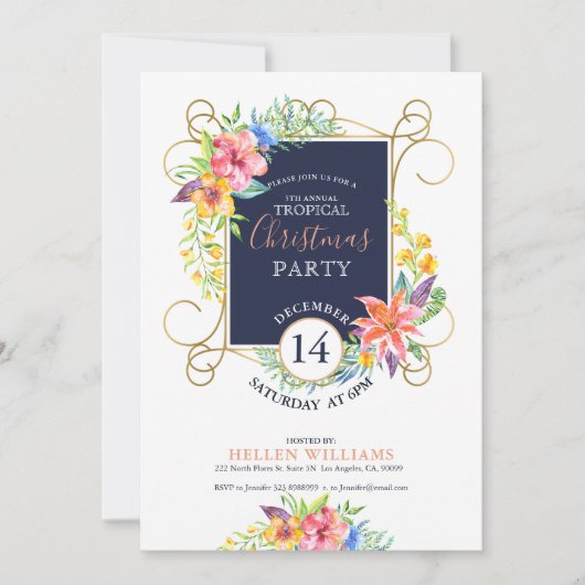 Tropische feestgoedjes bloemen en gouden Lijst Kaart (Voorkant)