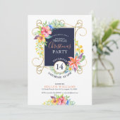 Tropische feestgoedjes bloemen en gouden Lijst Kaart (Staand voorkant)