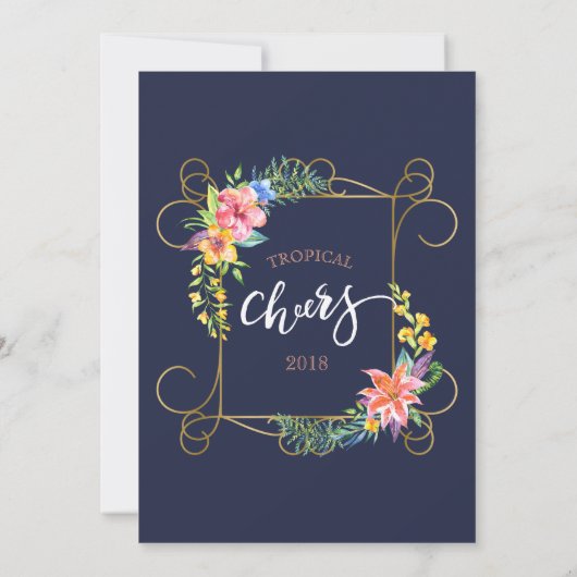 Tropische feestgoedjes bloemen en gouden Lijst Kaart (Achterkant)