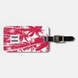 Tropische feestpalmen in rood en wit bagagelabel