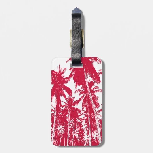 Tropische feestpalmen in rood en wit bagagelabel (Achterkant verticaal)