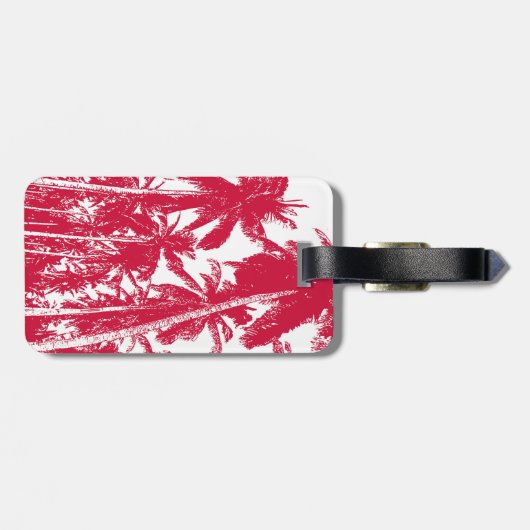 Tropische feestpalmen in rood en wit bagagelabel (Achterkant horizontaal)