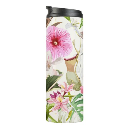 Tropische felgroene bladeren, bloemen. thermosbeker (Geroteerd rechts)