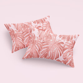 Tropische feminine Warm Pink Monstera Oerwoud Blad Kussensloop