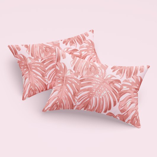 Tropische feminine Warm Pink Monstera Oerwoud Blad Kussensloop