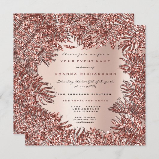 Tropische fern Leafs omhuld Roos Gold Pink Metalli Kaart (Voorkant / Achterkant)