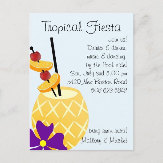 Tropische Fiesta Pool Party Invite Uitnodiging Briefkaart (Voorkant)