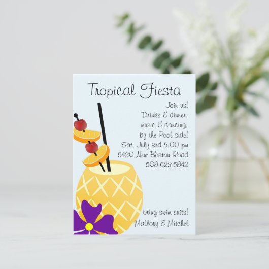Tropische Fiesta Pool Party Invite Uitnodiging Briefkaart (Staand voorkant)