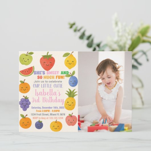 Tropische Fiesta Verjaardag Uitnodiging met foto (Staand voorkant)