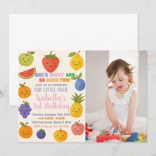 Tropische Fiesta Verjaardag Uitnodiging met foto (Voorkant / Achterkant)