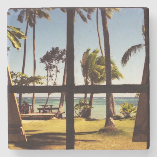 Tropische Fiji Beach Scene Coastercan Stenen Onderzetter (Voorkant)