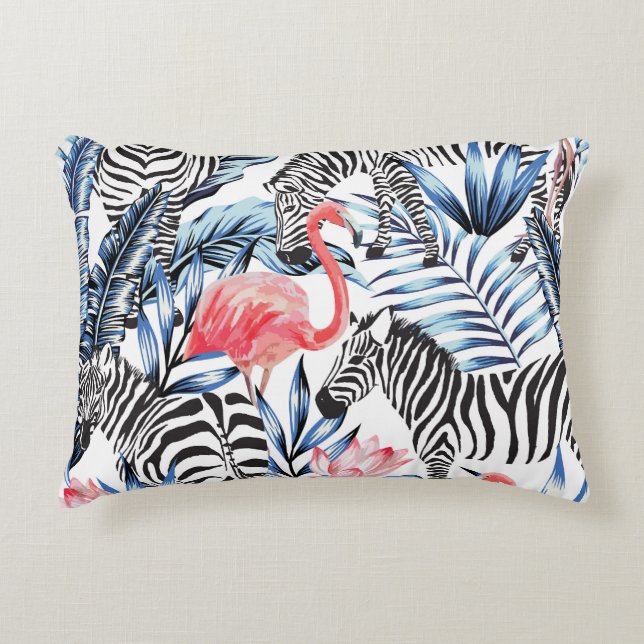 Tropische flair: Flamingo Zebra Paradise Accent Kussen (Voorkant)