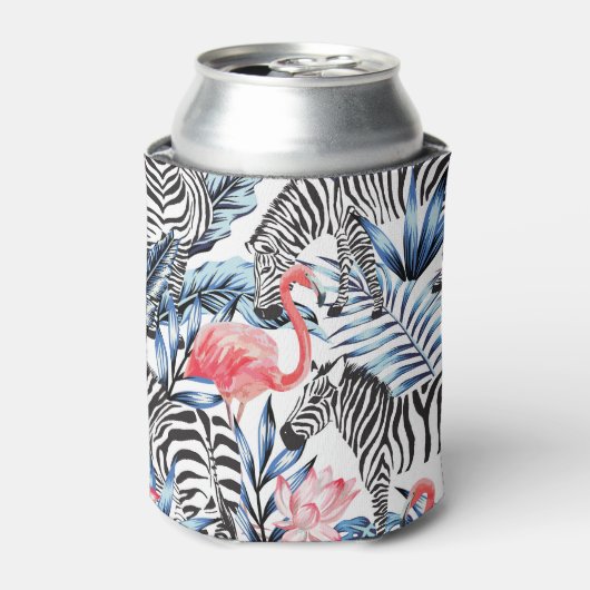 Tropische flair: Flamingo Zebra Paradise Blikjeskoeler (Blikje Voorkant)