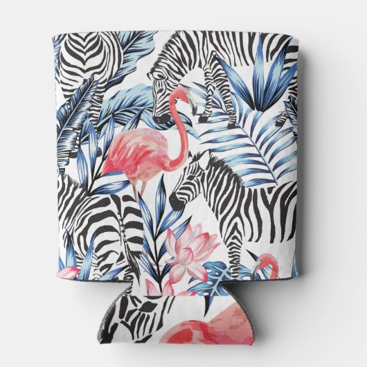 Tropische flair: Flamingo Zebra Paradise Blikjeskoeler (Achterkant)