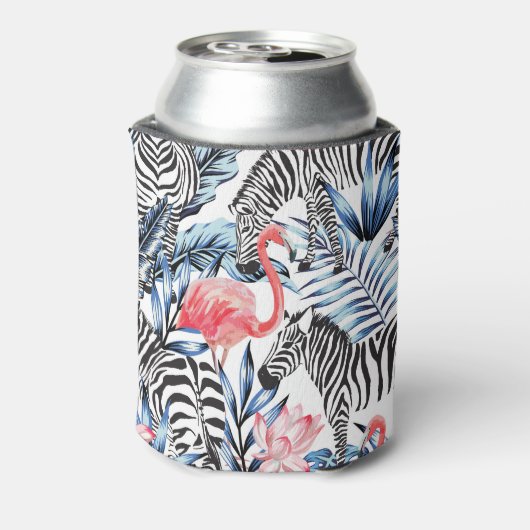 Tropische flair: Flamingo Zebra Paradise Blikjeskoeler (Blikje Achterkant)