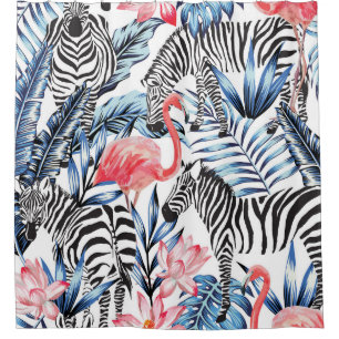 Tropische flair: Flamingo Zebra Paradise Douchegordijn
