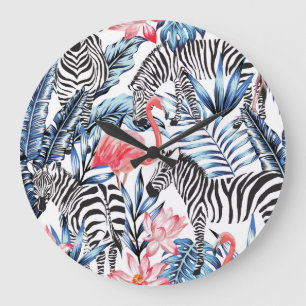 Tropische flair: Flamingo Zebra Paradise Grote Klok