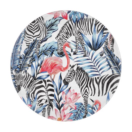 Tropische flair: Flamingo Zebra Paradise Snijplank (Voorkant)