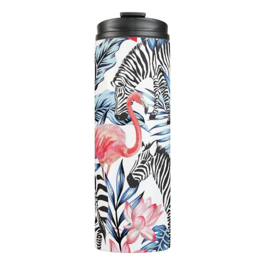 Tropische flair: Flamingo Zebra Paradise Thermosbeker (Voorkant)