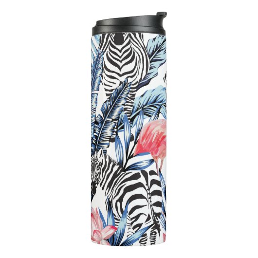 Tropische flair: Flamingo Zebra Paradise Thermosbeker (Gedraaid links)