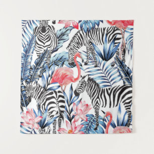 Tropische flair: Flamingo Zebra Paradise Wandkleed