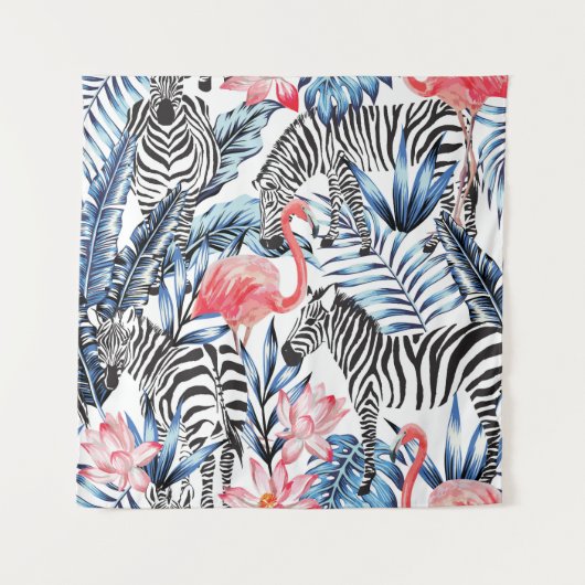 Tropische flair: Flamingo Zebra Paradise Wandkleed (Voorkant)