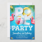 Tropische Flamingle Pool Party Verjaardag Kaart (Voorkant)