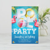 Tropische Flamingle Pool Party Verjaardag Kaart (Staand voorkant)