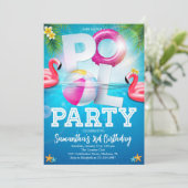 Tropische Flamingle Pool Party Verjaardag Kaart (Staand voorkant)