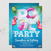 Tropische Flamingle Pool Party Verjaardag Kaart (Voorkant / Achterkant)