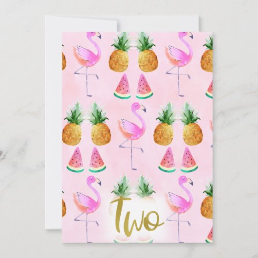 Tropische Flamingo 2e verjaardag Uitnodiging (Achterkant)