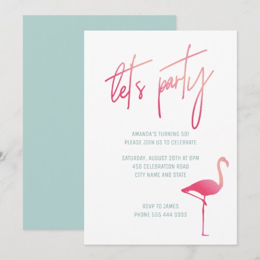 Tropische flamingo 50e verjaardag roze & munt uit  kaart (Voorkant / Achterkant)